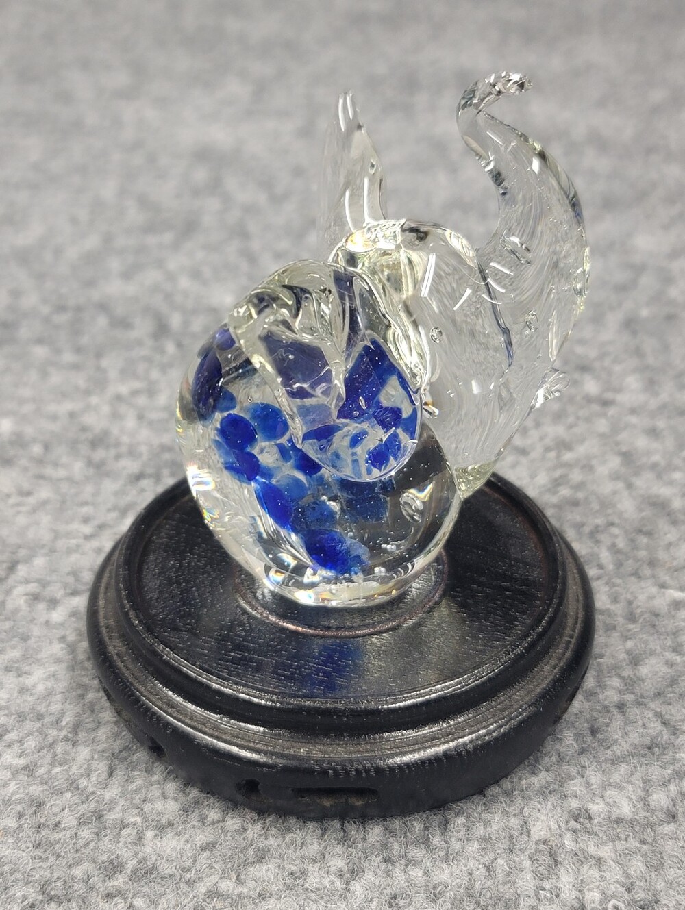 Vintage Clear & Cobalt Blue Blown Glass Elephant Figurine/Paper Weight Good Luck